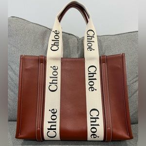 Chloe Woody Leather Tote Bag Sepia Brown